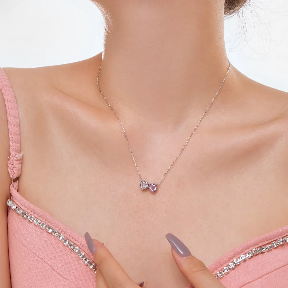 Silver Zircon Heart Cut Duel Shape Pendant Necklace