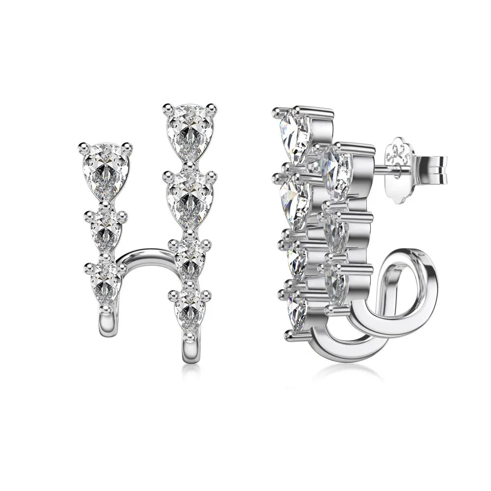 Silver Zircon Pear Cut Double Layer Ear Hoops