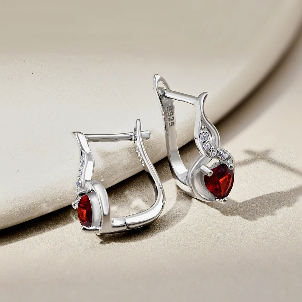 Silver Zircon Heart Cut Twisted Huggie Earrings