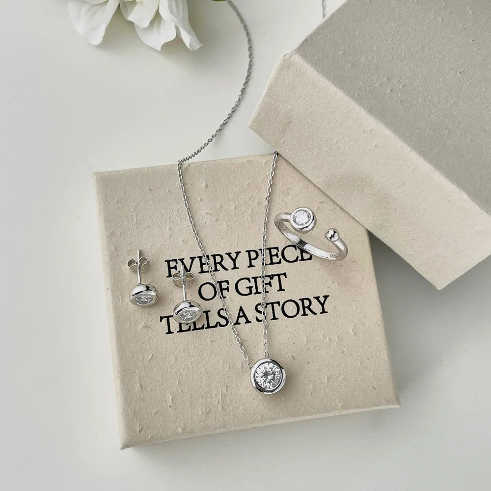 Silver Zircon Round Cut Circle Pendant Necklace