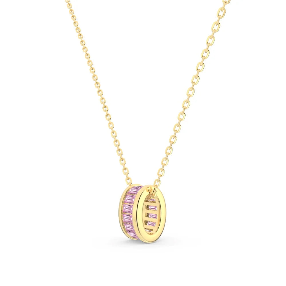 Silver Zircon Baguette Cut Cylinder Pendant Necklace