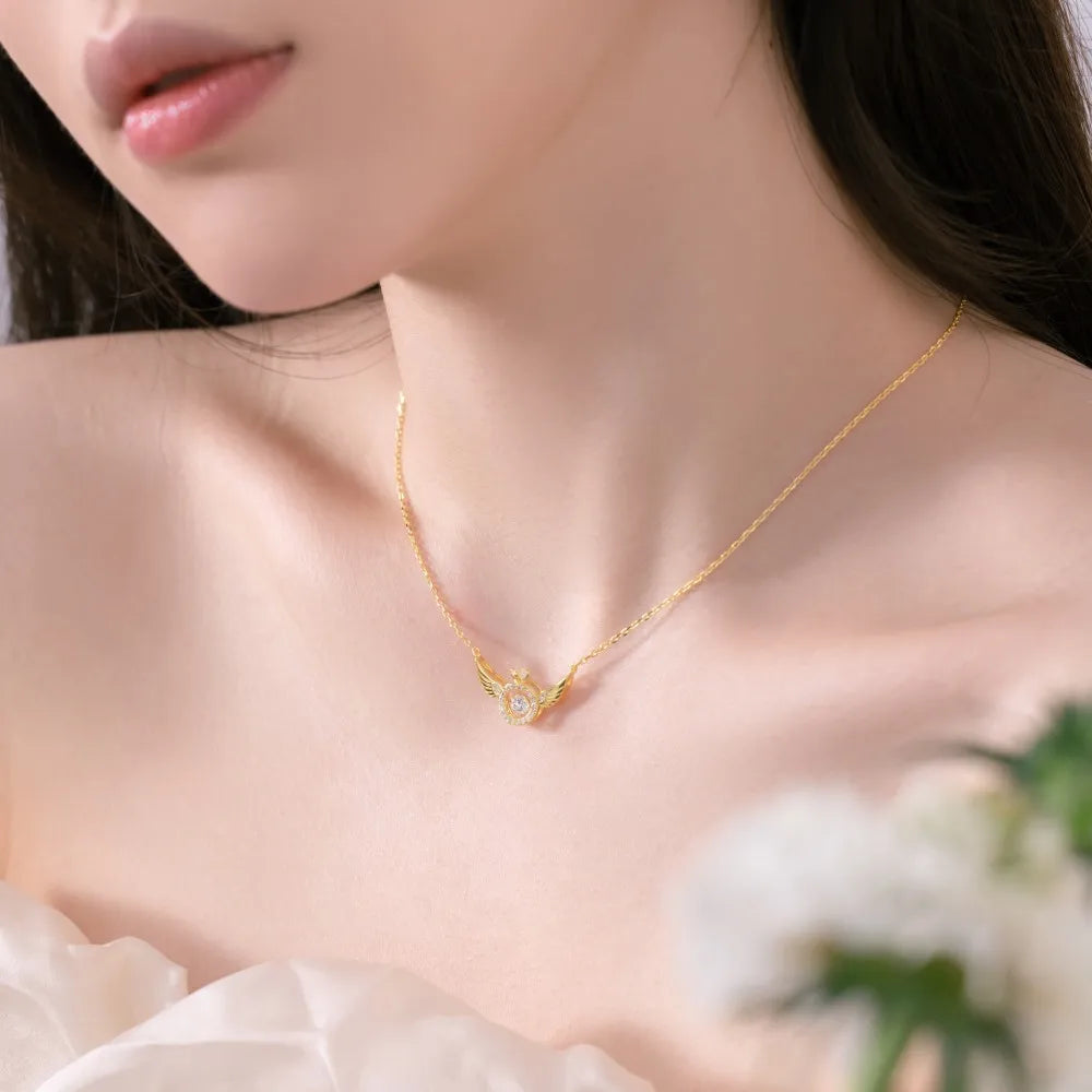 Silver Zircon Round Cut Halo Wings Bar Necklace