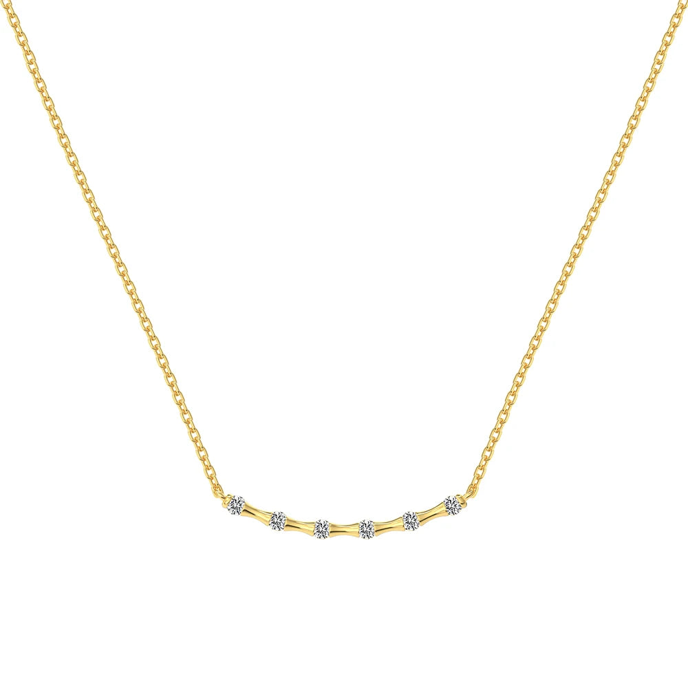 Silver Zircon Round Cut Inlaid Bar Necklace