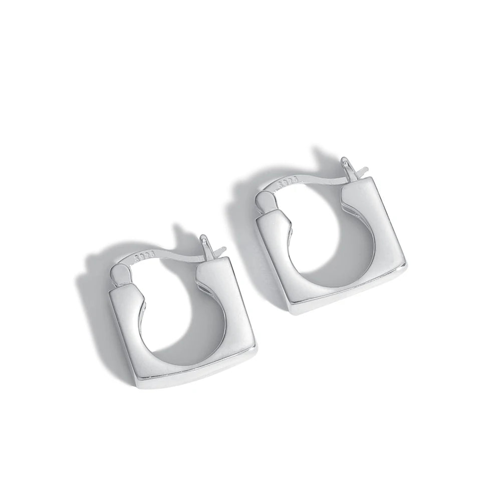 Silver Squared Ear Hoops