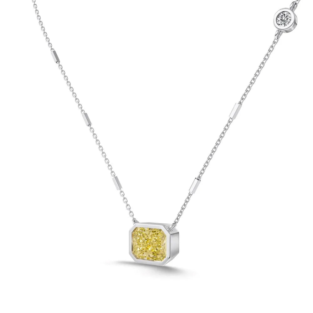 Silver Zircon Radiant Cut Brushed Single Pendant Necklace
