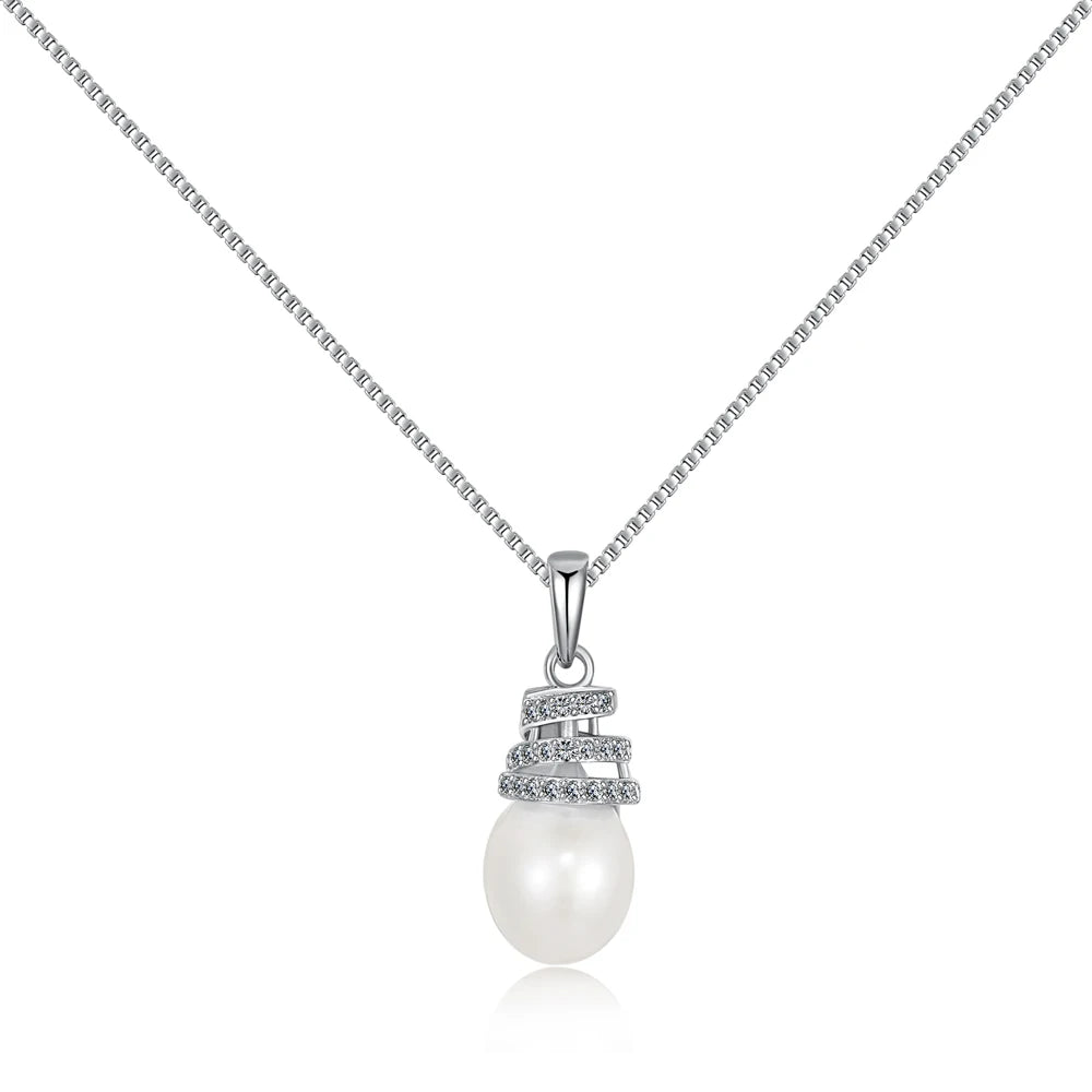 Silver Pearl Halo Pendant Necklace