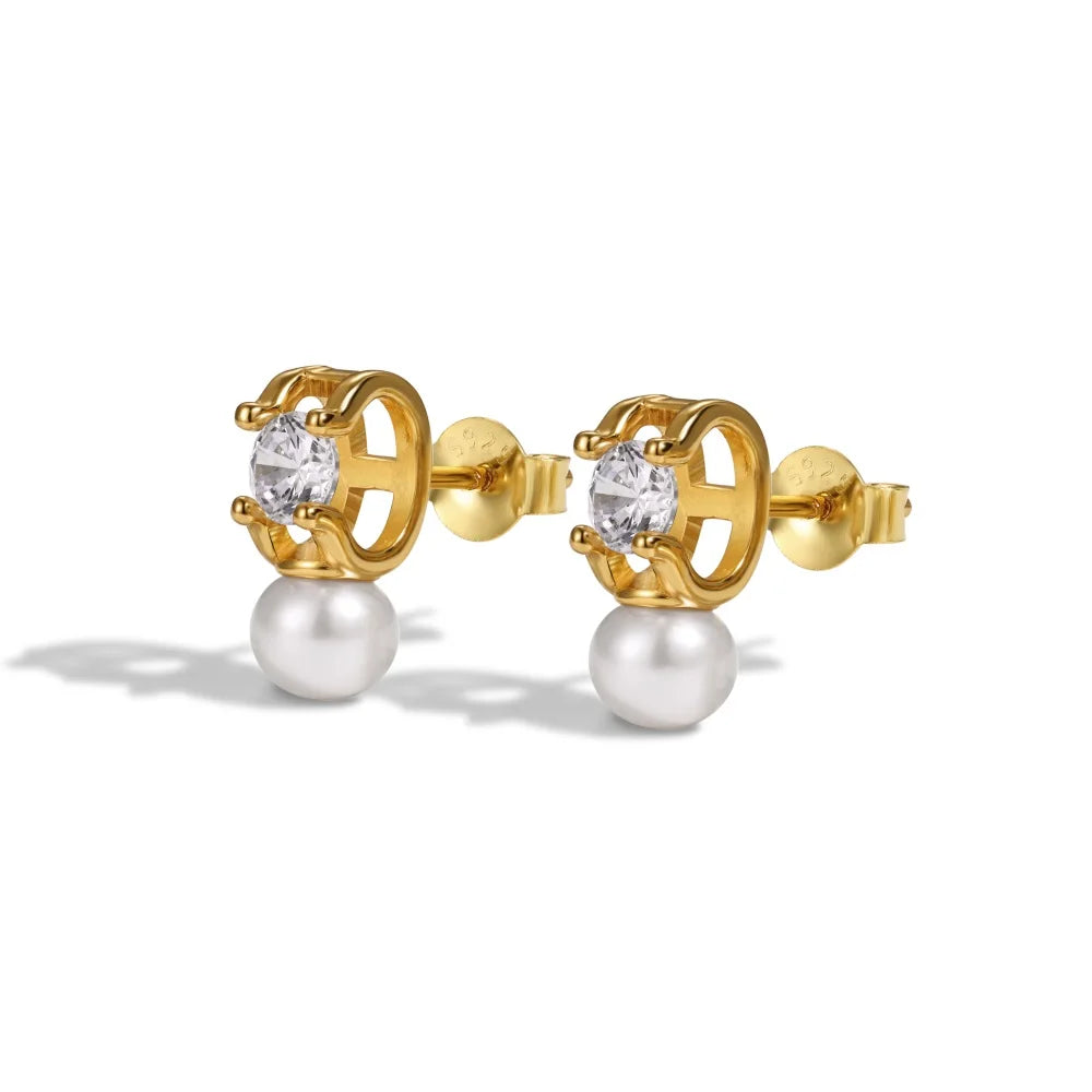 Silver Pearl Double Layer Ear Studs