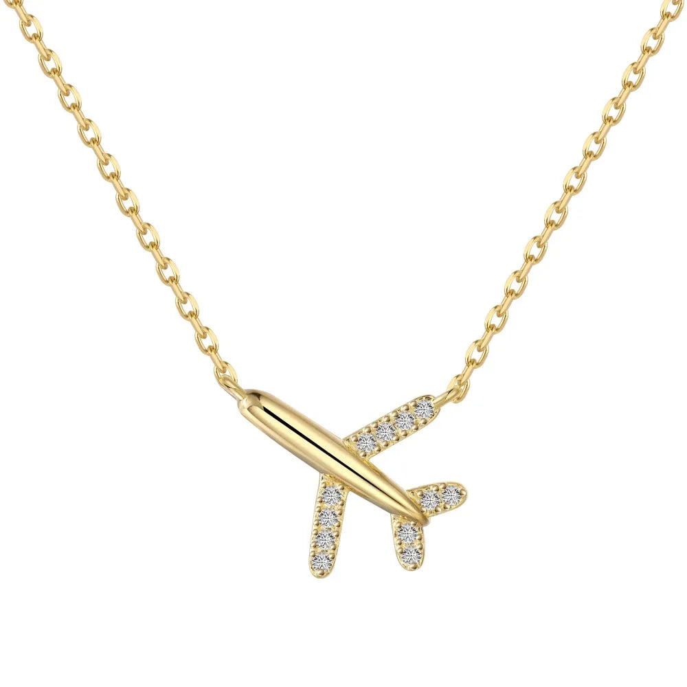 Silver Zircon Round Cut Plane Pendant Necklace