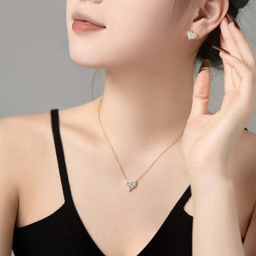 Silver Zircon Princess Cut Heart Ear Studs