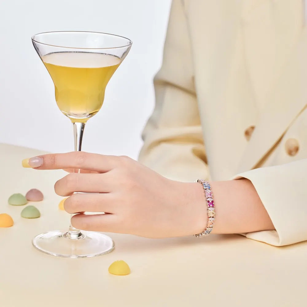 Silver Zircon Baguette Cut Sunflower Tennis Bracelet