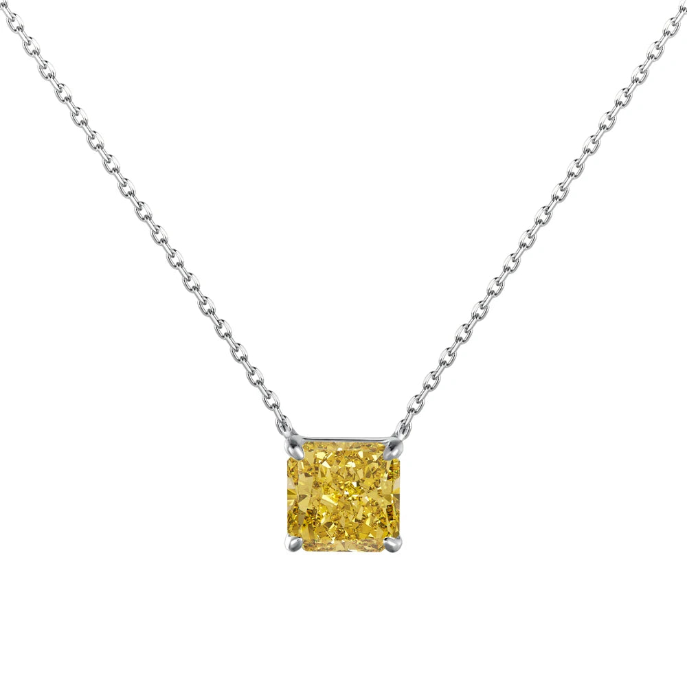 Silver Zircon Princess Cut Solitaire Pendant Necklace