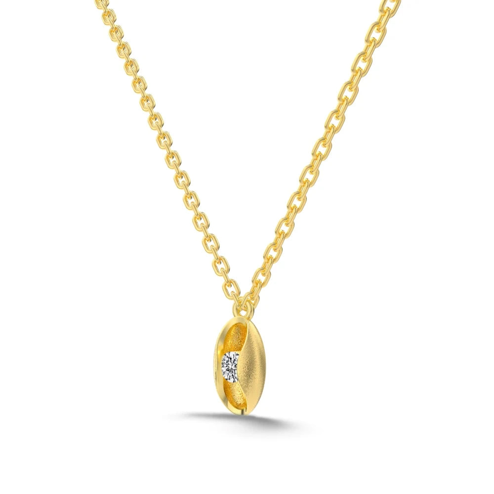 Silver Zircon Round Cut Oval Pendant Necklace