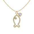 Silver Zircon Trillion Curved Cut Fish Pendant Necklace