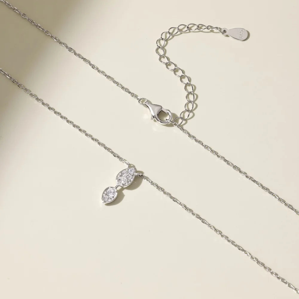 Silver Zircon Round Cut Water Drop Pendant Necklace