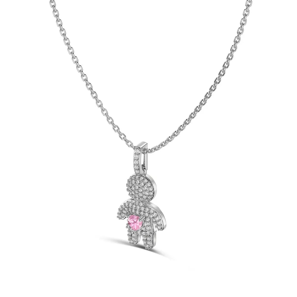 Silver Zircon Heart Cut Boy Pendant Necklace