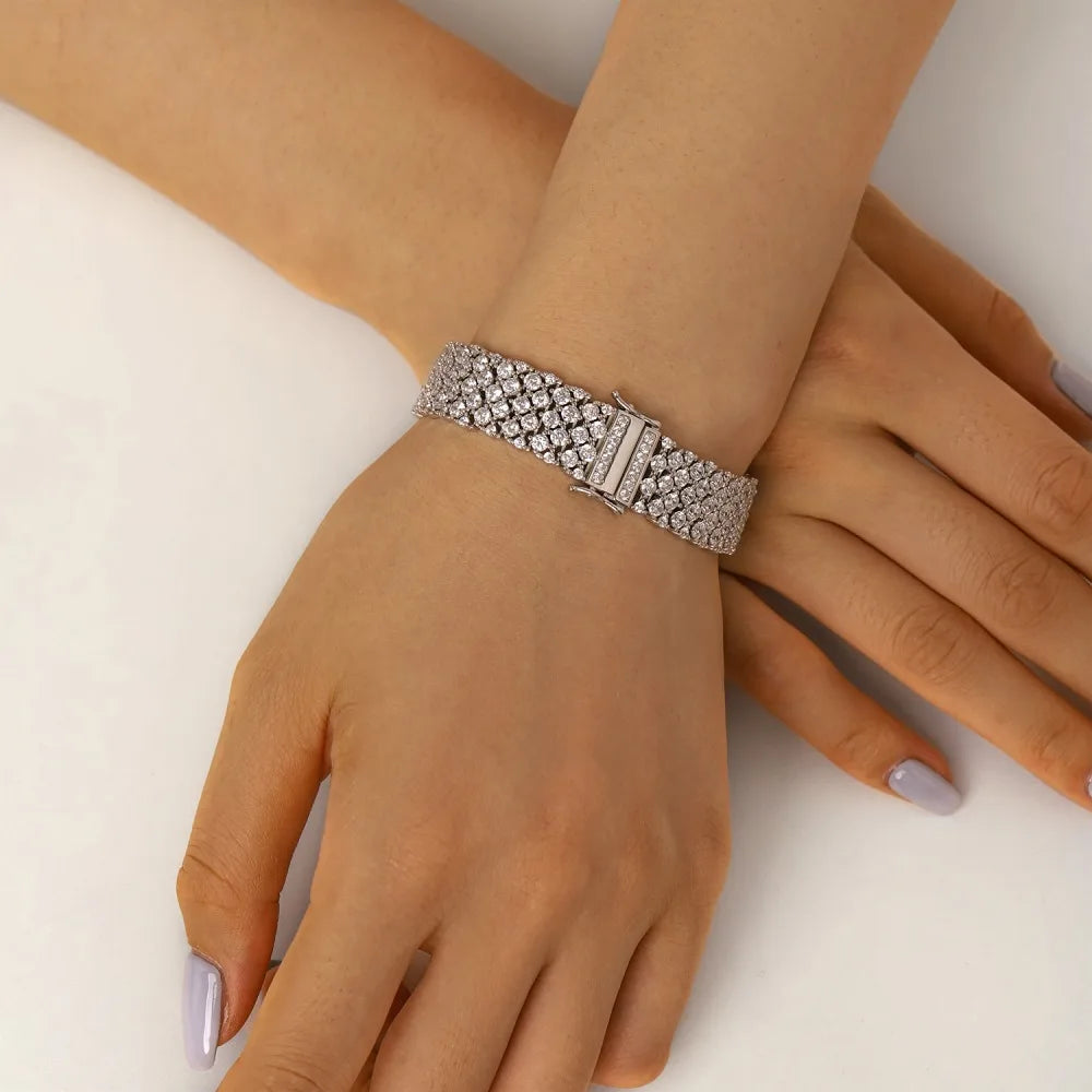 Silver Zircon Round Cut Mesh Tennis Bracelet