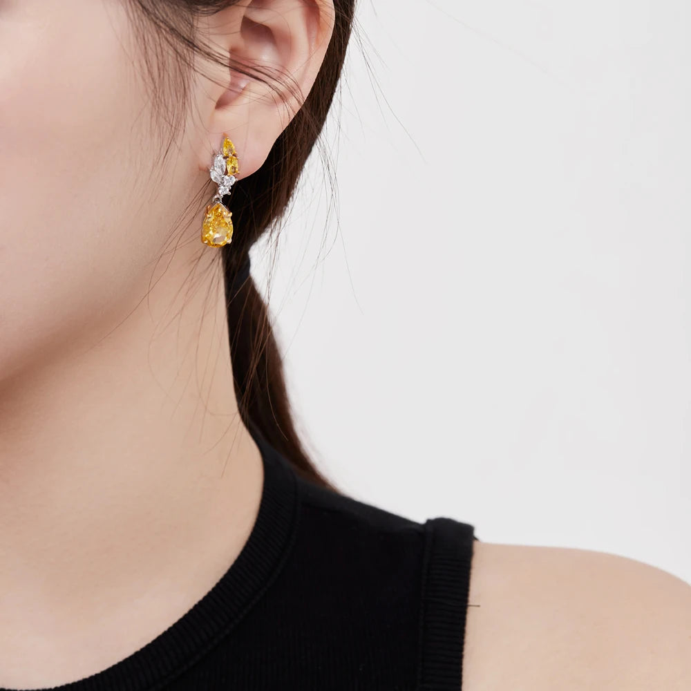Silver Zircon Pear Cut Leaf Drop Earrings