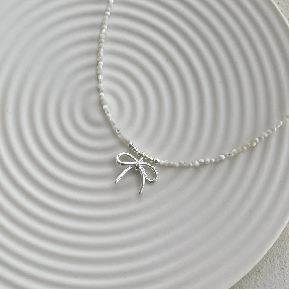 Silver Bow Knot Beaded Necklace