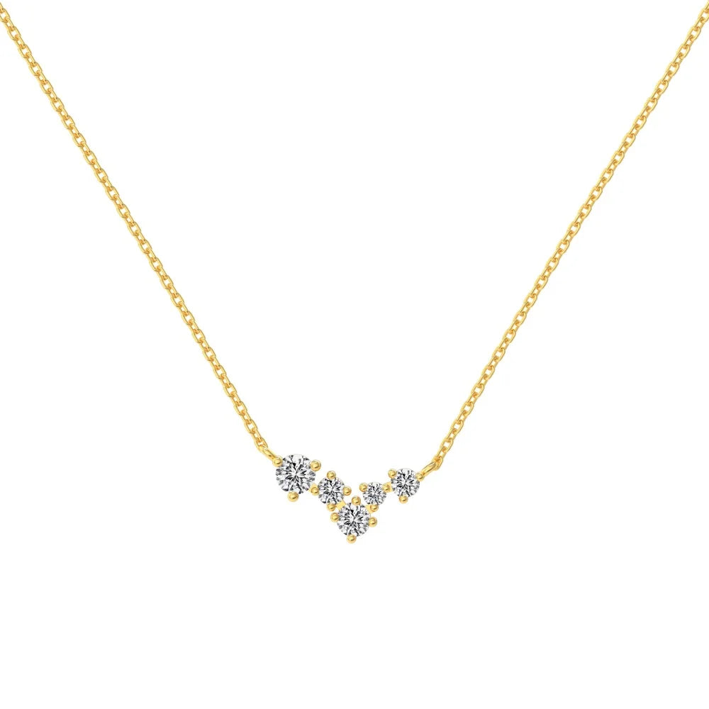 Silver Zircon Round Cut Geometric Bar Necklace