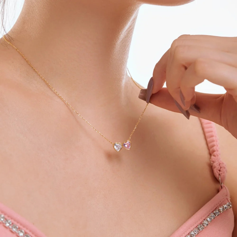 Silver Zircon Heart Cut Duel Shape Pendant Necklace