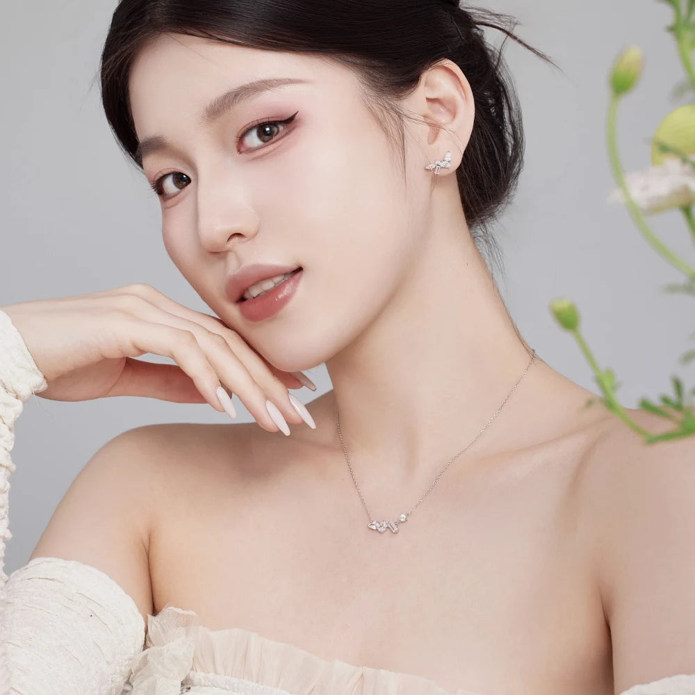 Silver Zircon Pear Cut Irregular Ear Studs