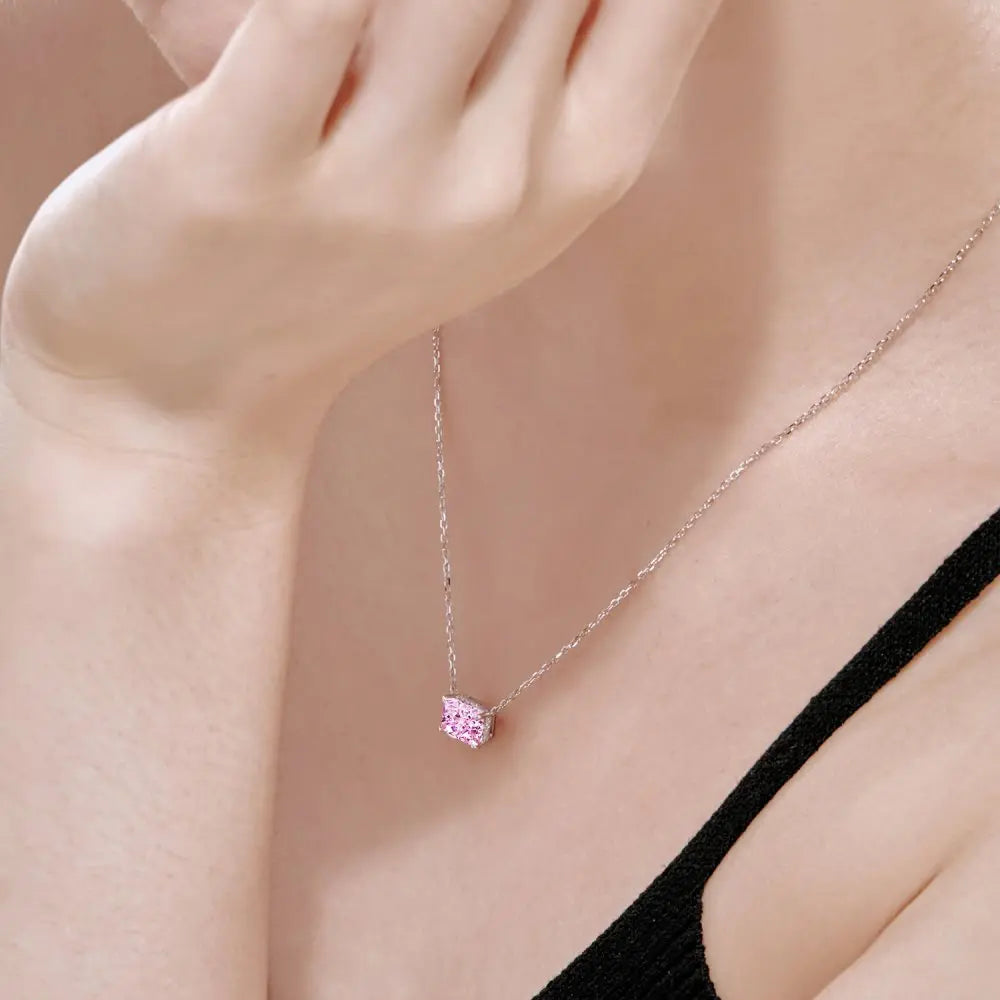 Silver Zircon Radiant Cut Single Pendant Necklace