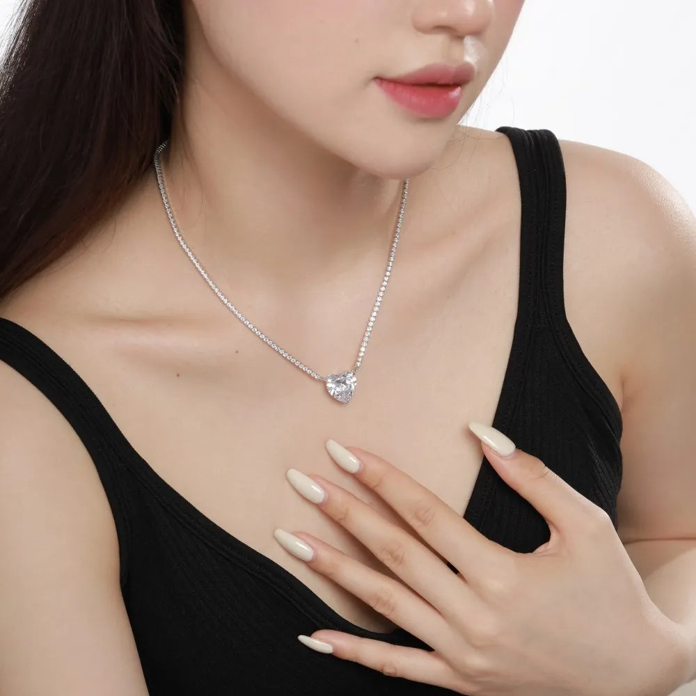 Silver Zircon Heart Cut Inlaid Tennis Necklace