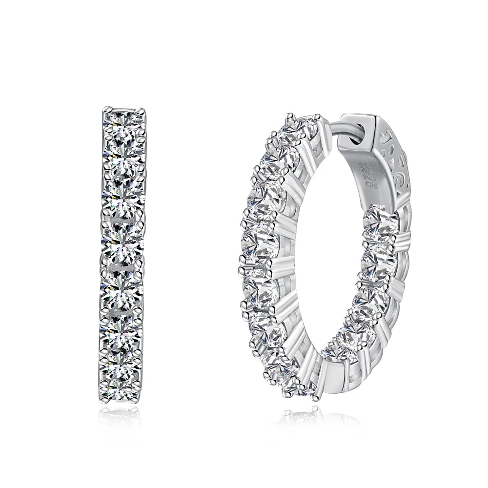 Silver Zircon Round Cut Inlaid Layered Ear Hoops