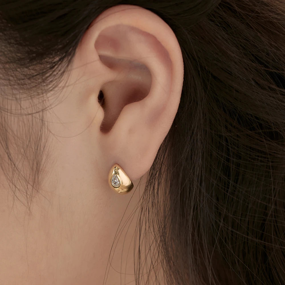 Silver Zircon Pear Cut Curved Water Drop Ear Studs