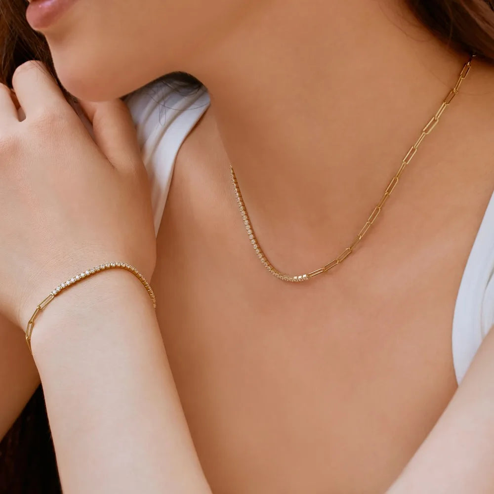 Silver Zircon Round Cut Chain Tennis Necklace
