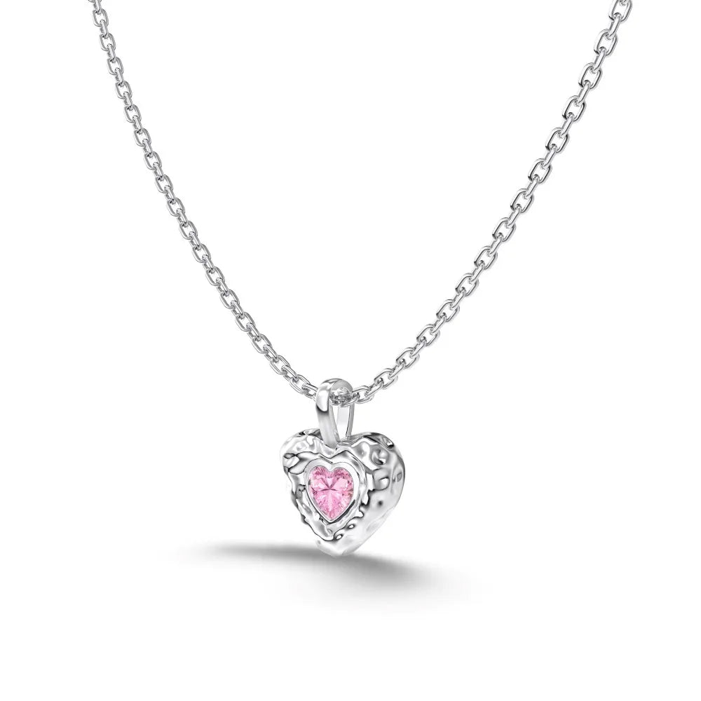 Silver Zircon Heart Cut Melting Heart Pendant Necklace