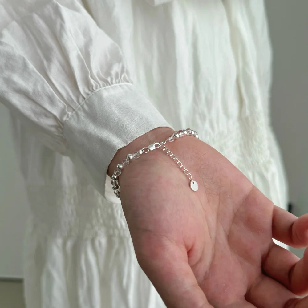 Silver Crystal Round Cut Bow Knot Beaded Bracelet