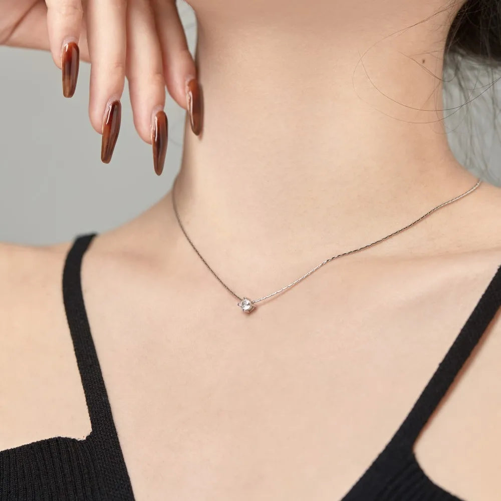 Silver Zircon Round Cut Box Pendant Necklace