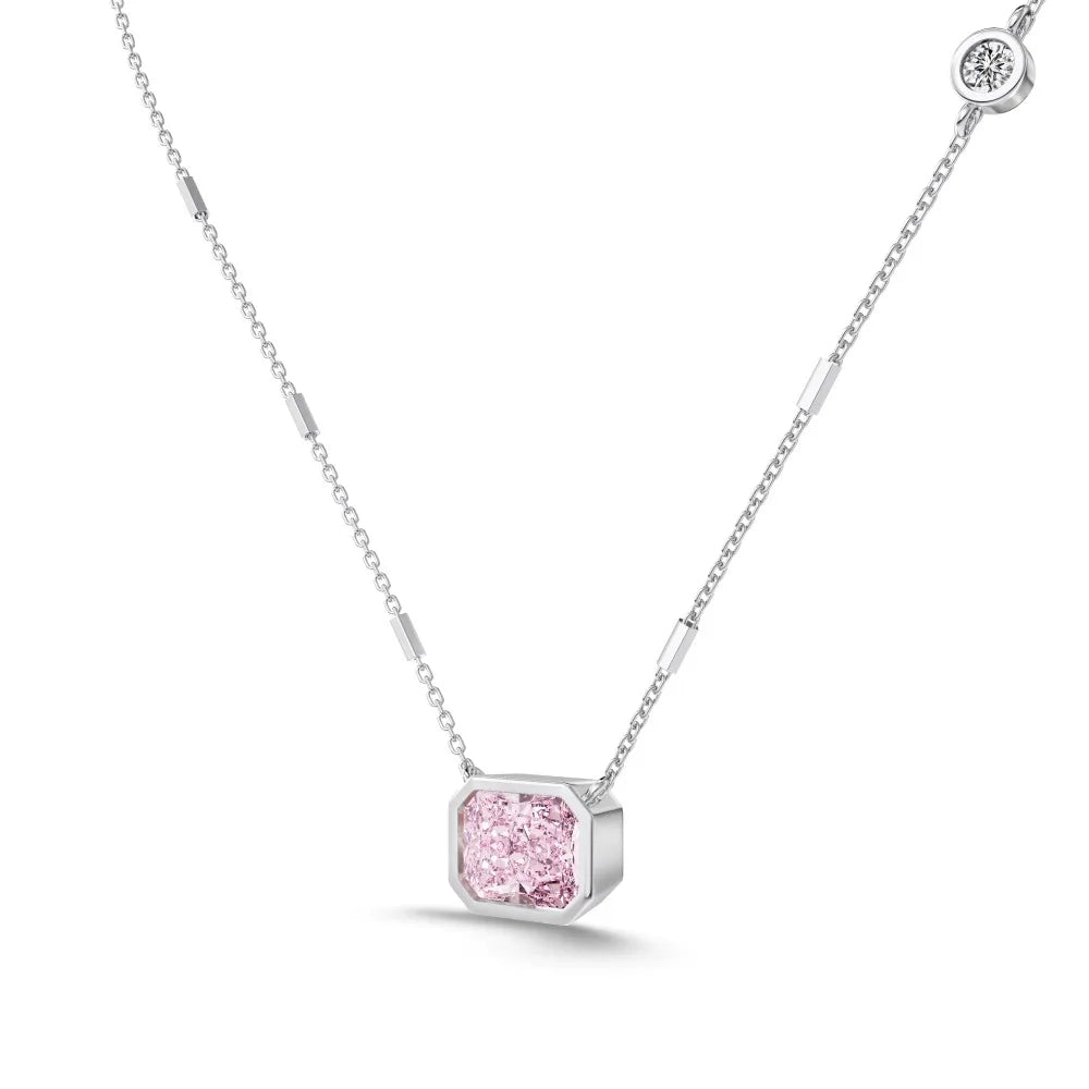 Silver Zircon Radiant Cut Brushed Single Pendant Necklace