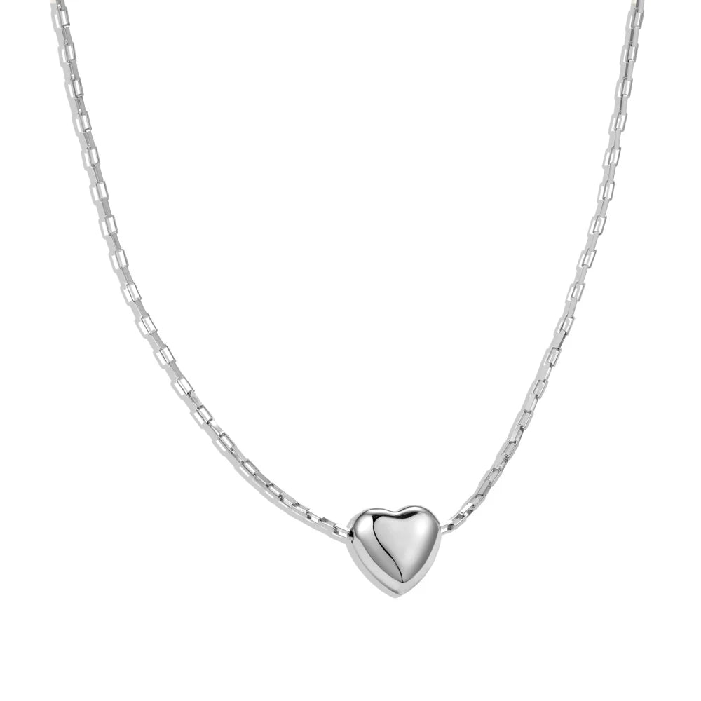 Silver Box Heart Pendant Necklace