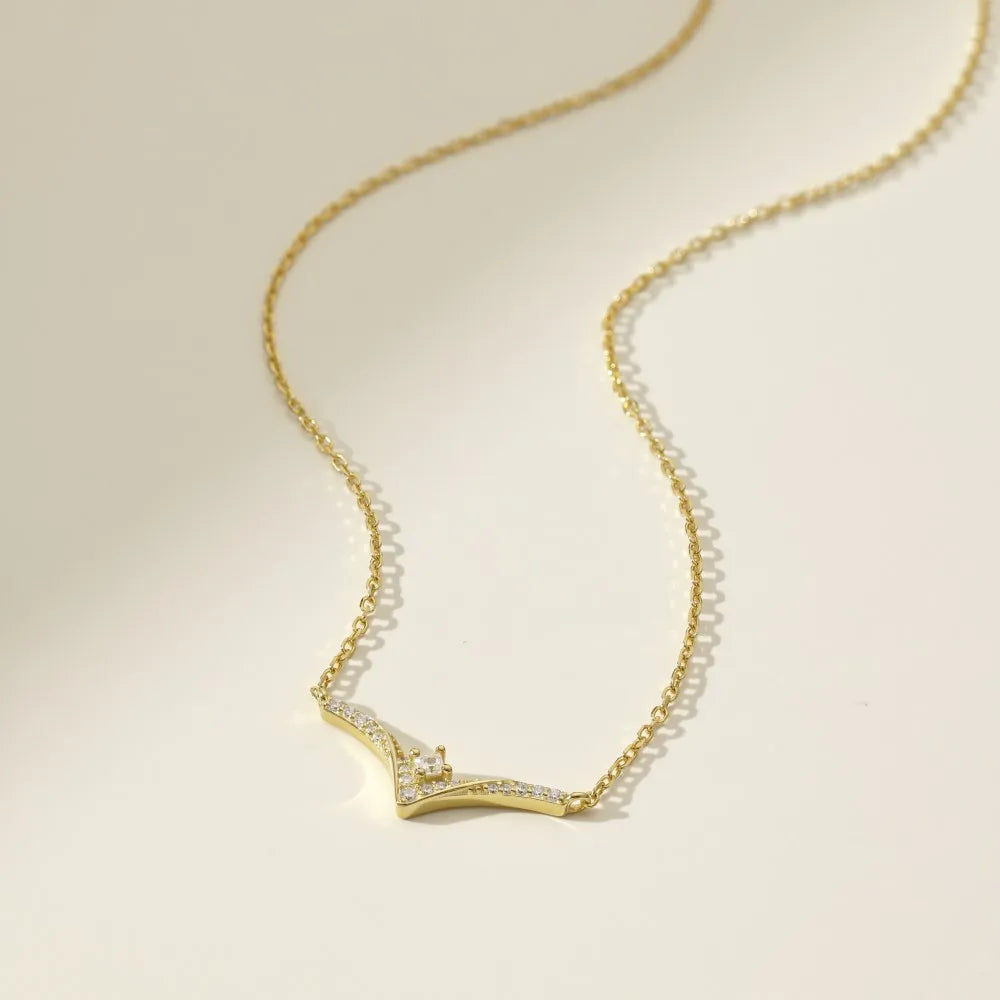 Silver Zircon Princess Cut V Bar Necklace