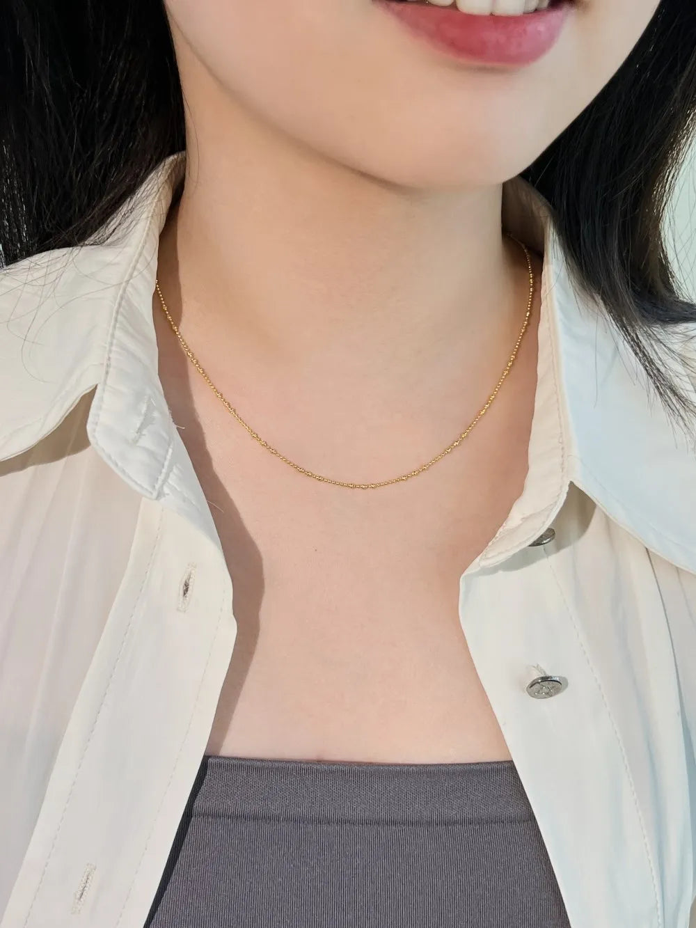 Silver Multi Shape Dots Beaded Necklace