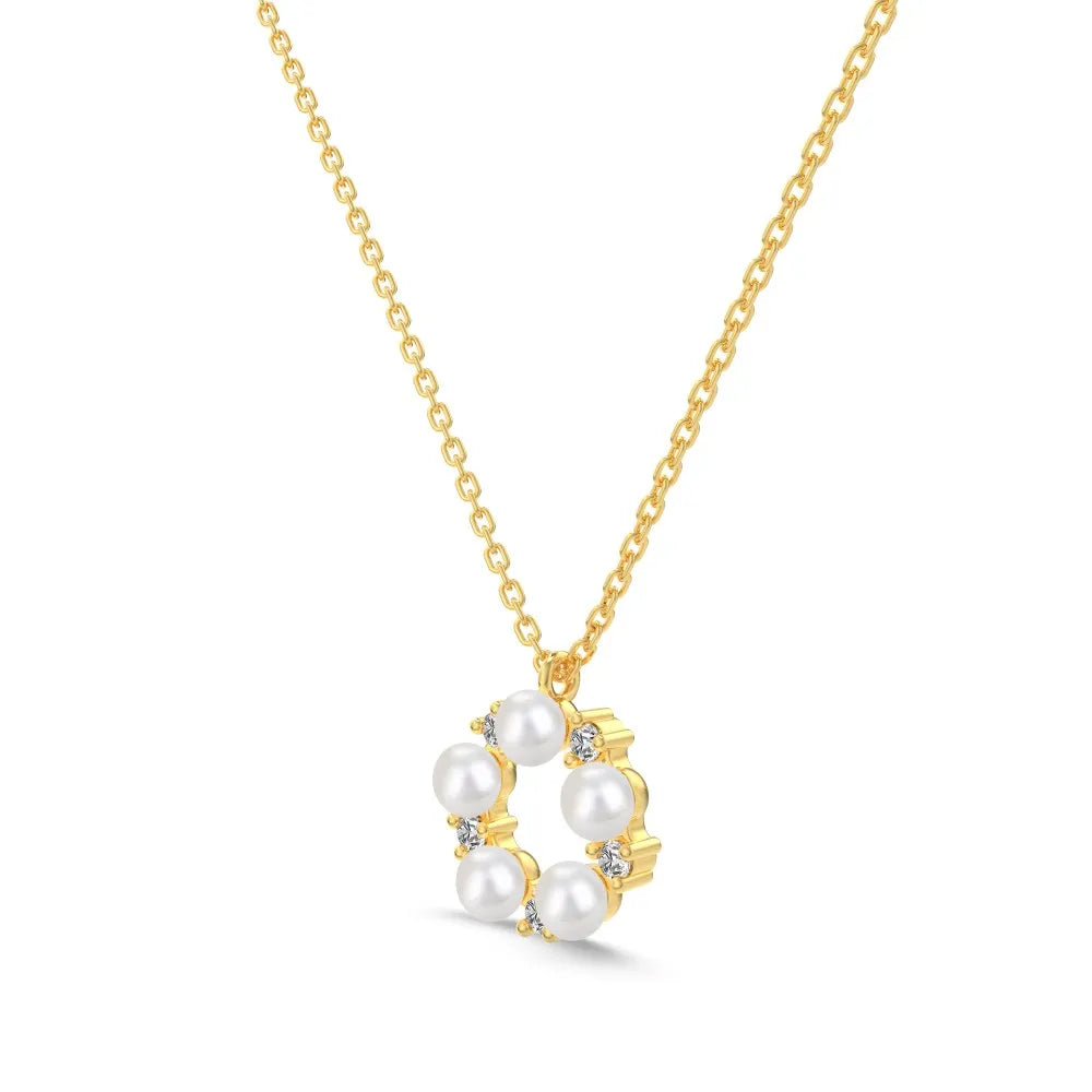 Silver Pearl Circle Pendant Necklace