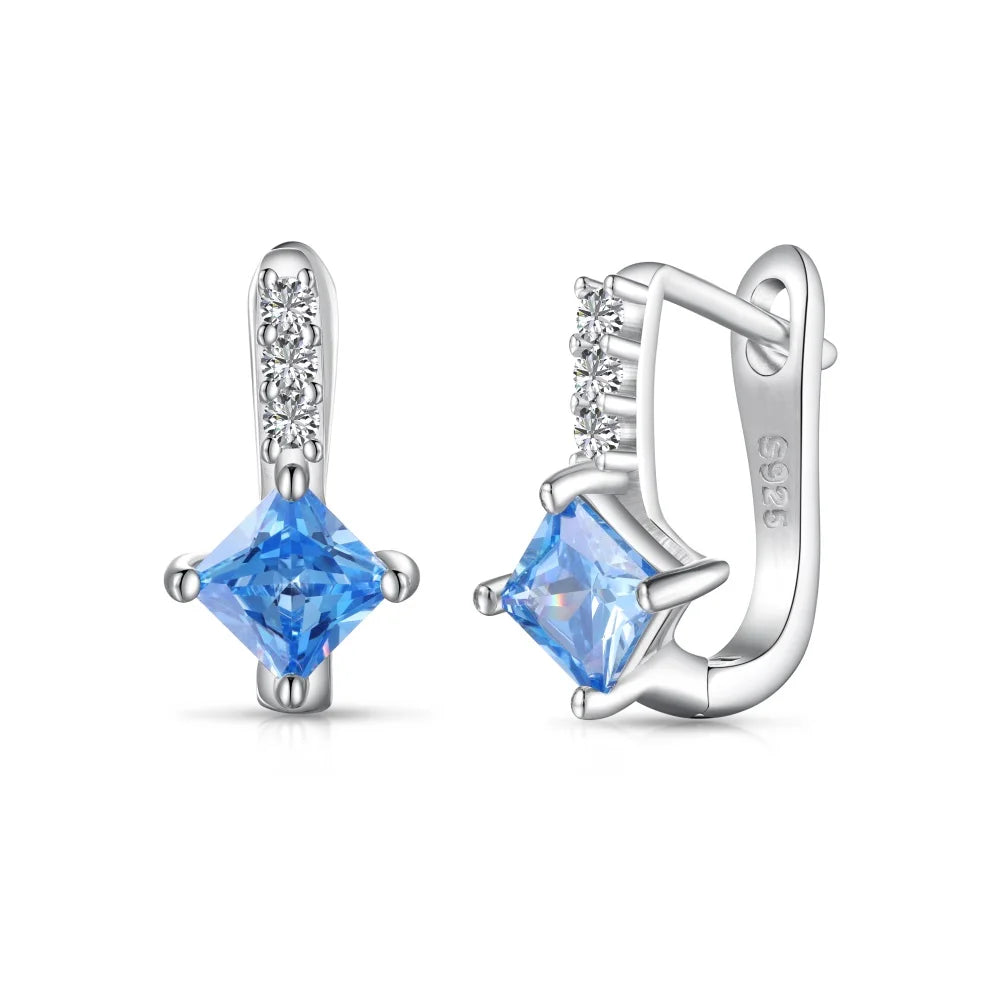 Silver Zircon Princess Cut Star Huggie Earrings