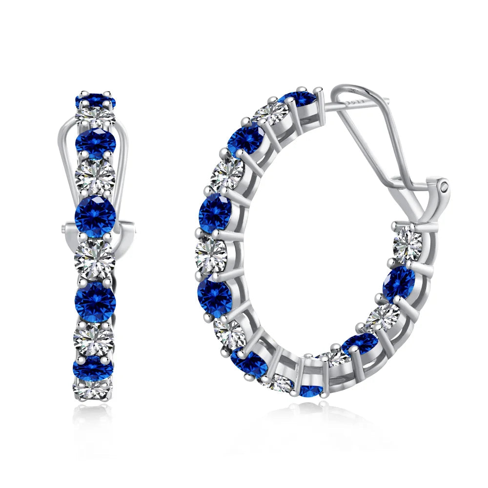 Silver Zircon Round Cut Circle Inlaid Ear Hoops