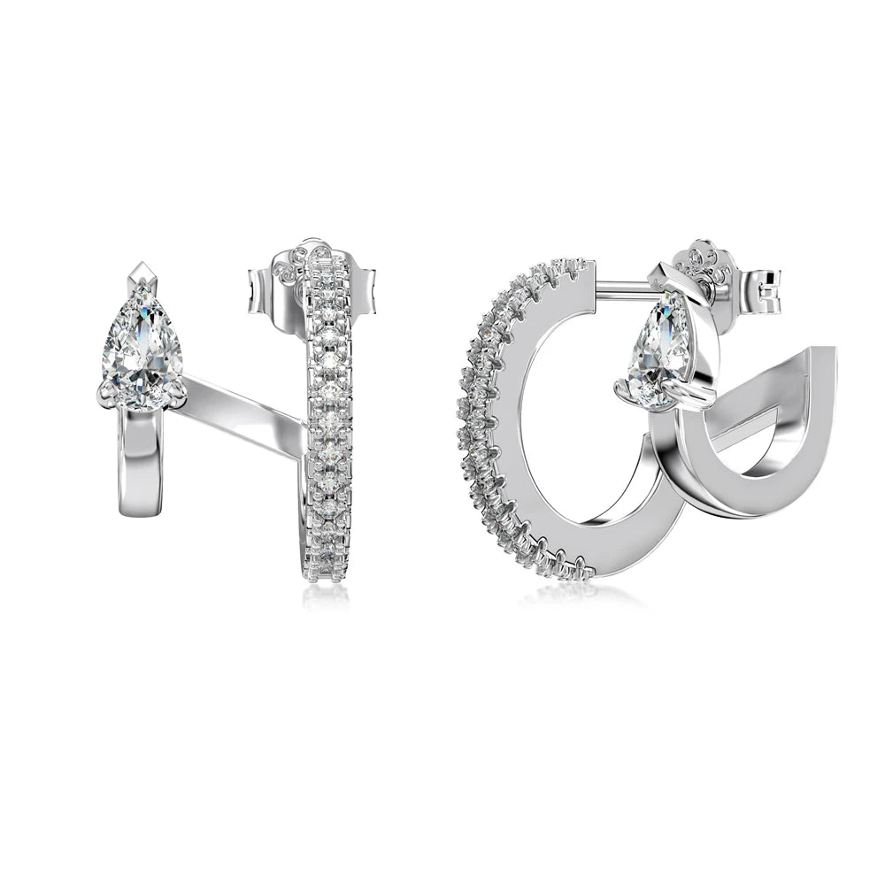 Silver Zircon Pear Cut Inlaid Double Layer Ear Hoops