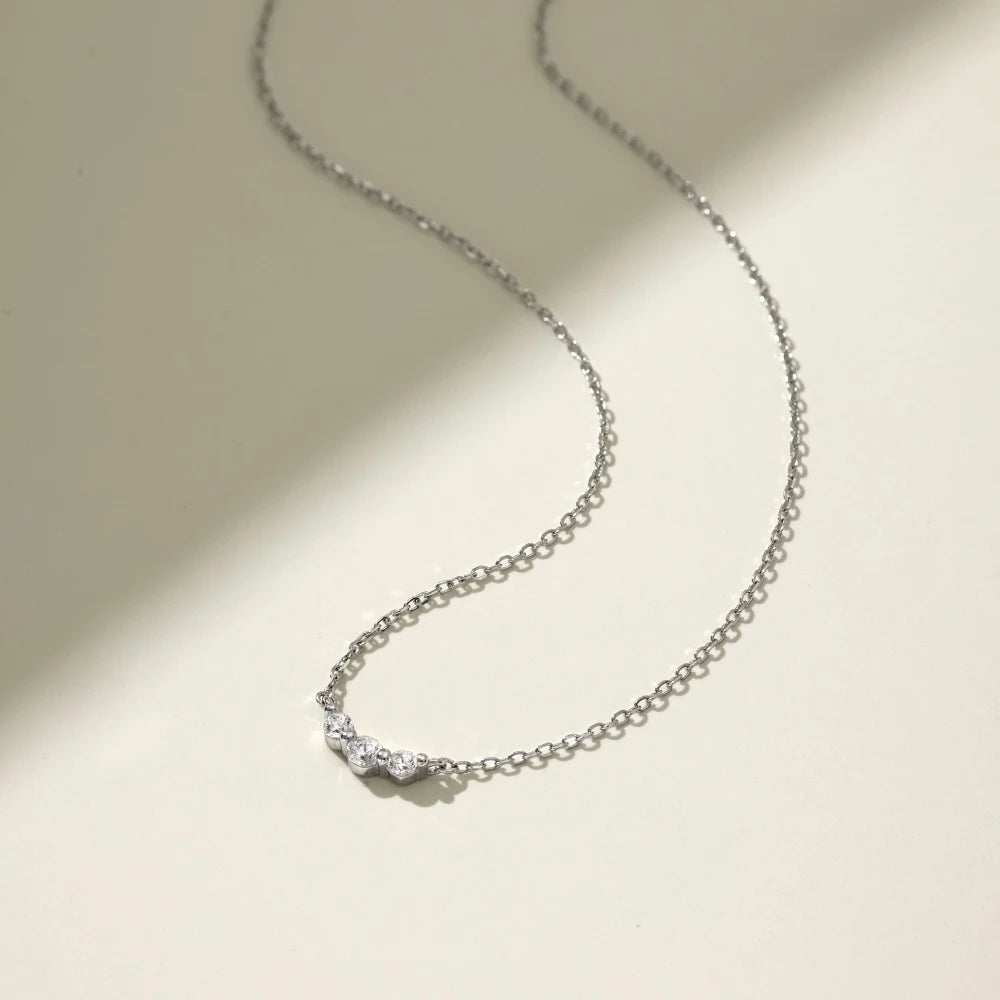Silver Zircon Round Cut Single Pendant Necklace