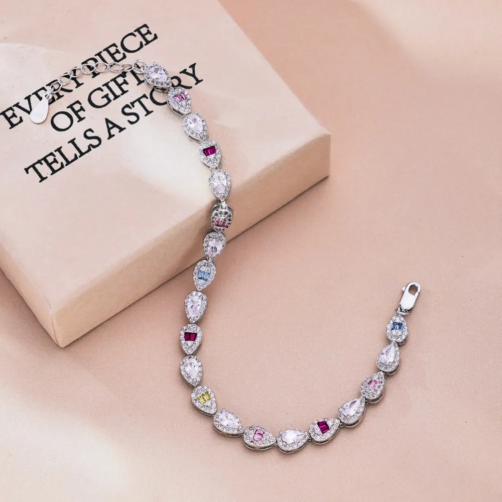 Silver Zircon Pear Cut Water Drop Tennis Bracelet