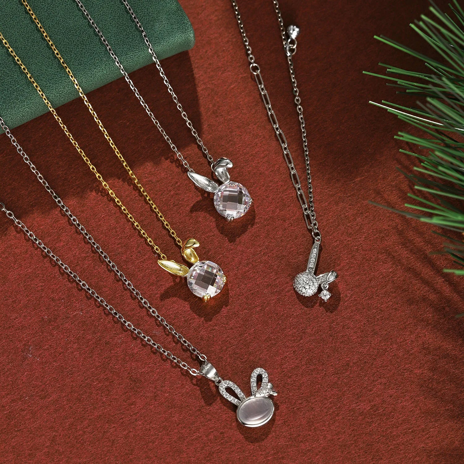 Silver Crystal Round Cut Bunny Pendant Necklace