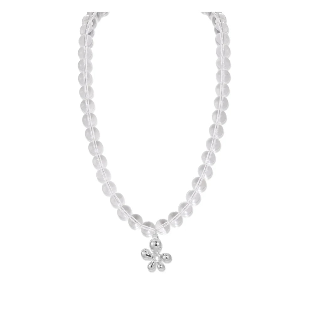 Silver Crystal Round Cut Flower Beaded Necklace
