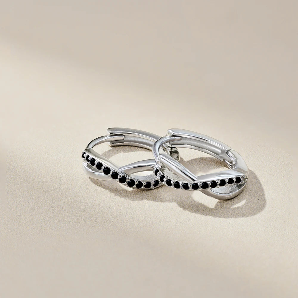 Silver Zircon Round Cut Iced Twisted Huggie Earrings