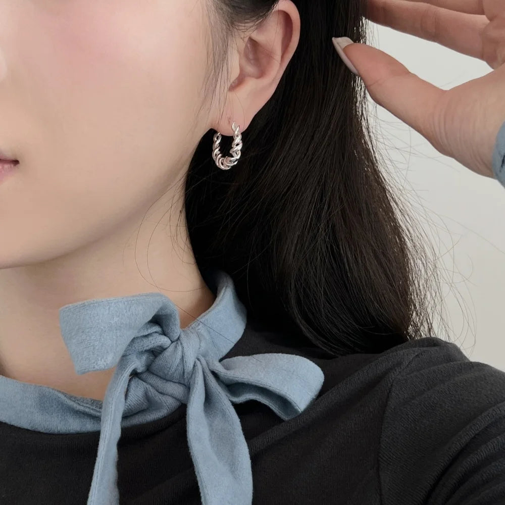 Silver Twisted Hook Ear Hoops