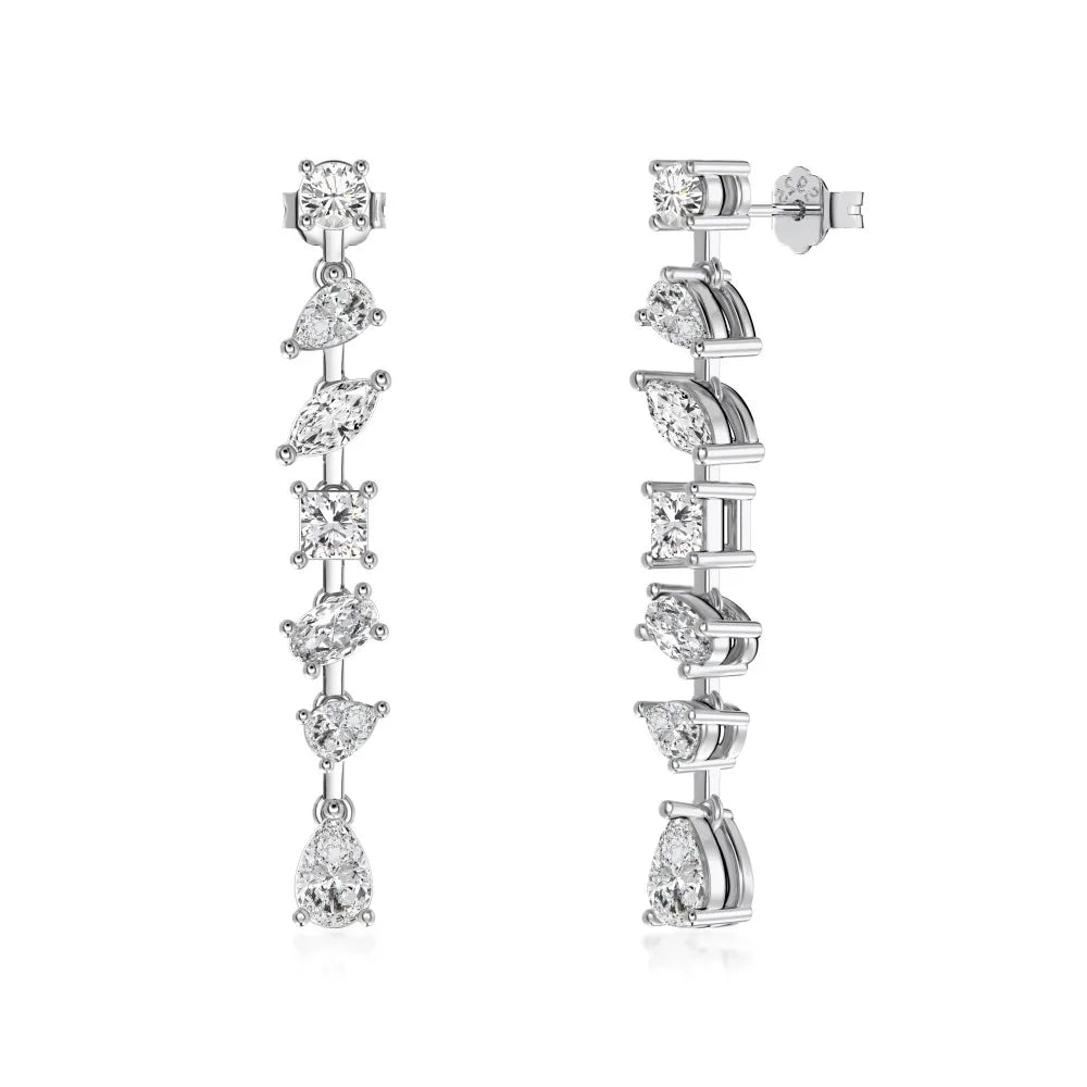 Silver Zircon Pear Cut Irregular Dangle Drop Earrings