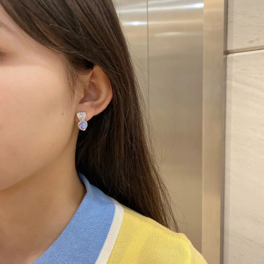 Silver Zircon Heart Cut Stacked Ear Studs