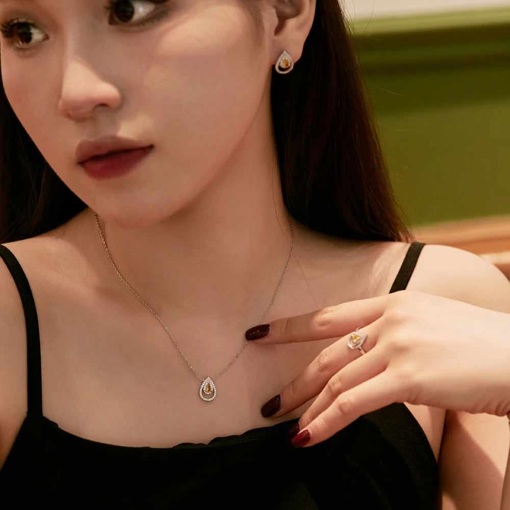 Silver Zircon Pear Cut Iced Tear Pendant Necklace